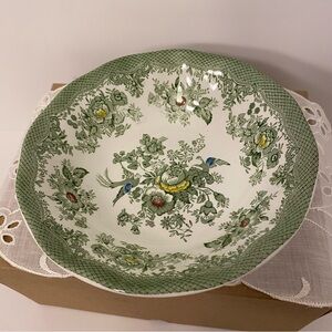 Vintage Enoch Wedgwood (Tunstall) Ltd. Bowl Green Floral Birds KENT Pattern